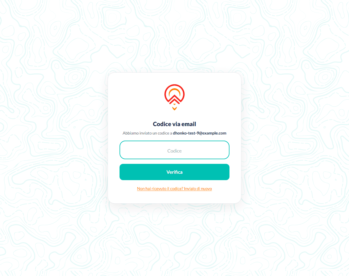 Inserimento del codice ricevuto per email