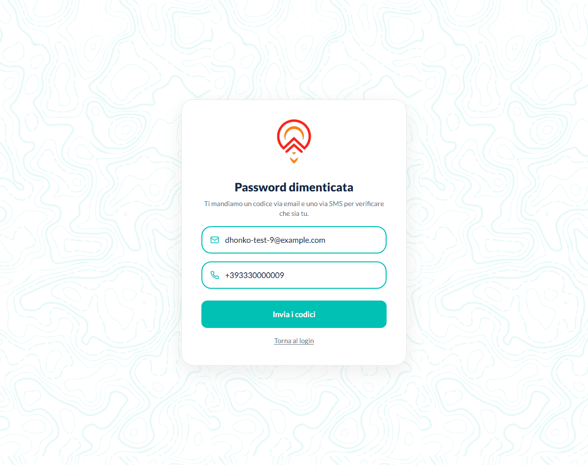 Primo passo del recupero password, con email e telefono