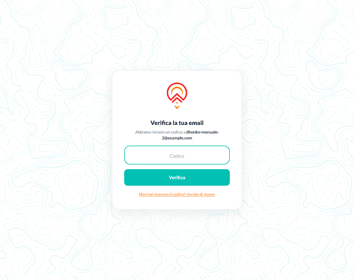 Schermata per inserire il codice ricevuto per email